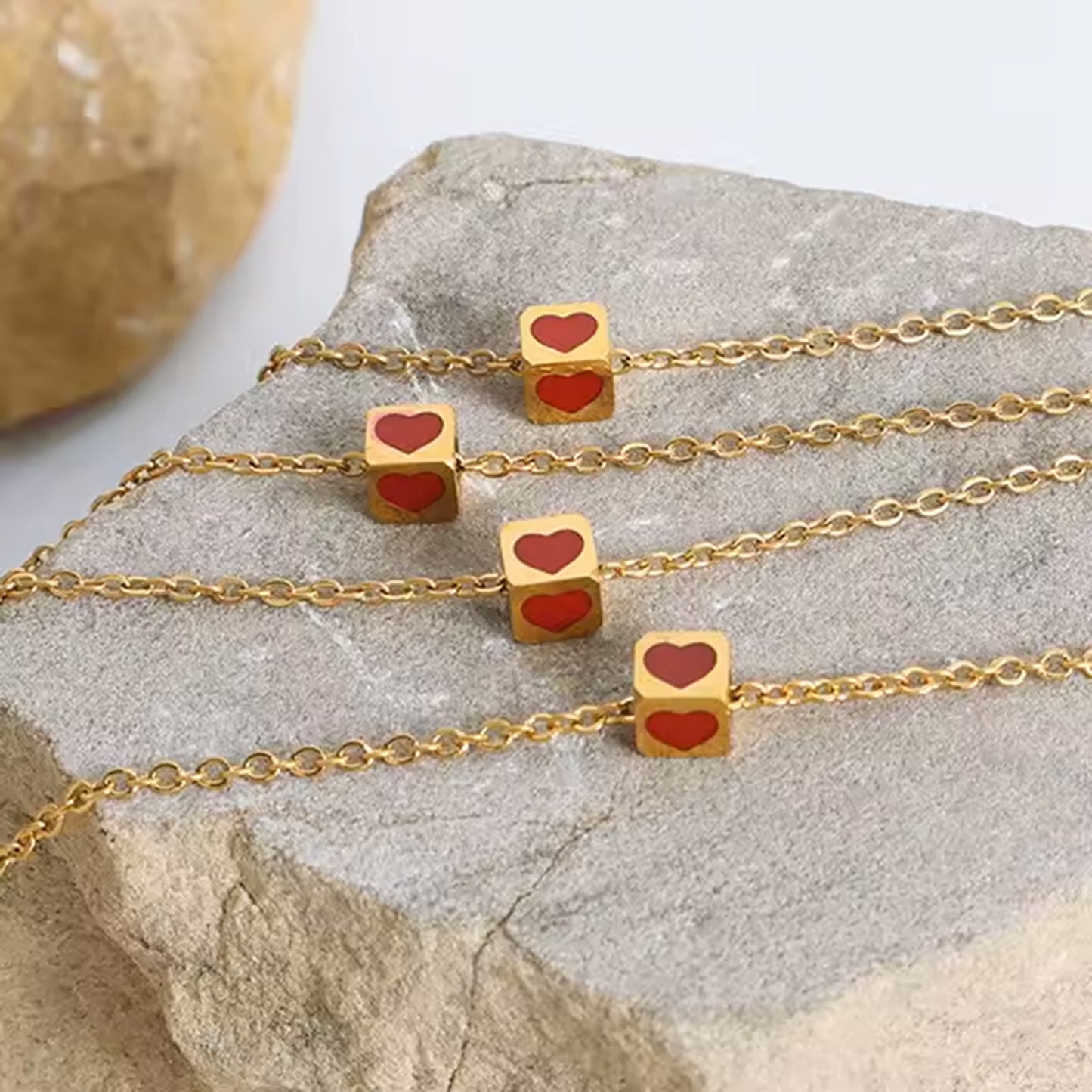 Red Heart Cube Necklace