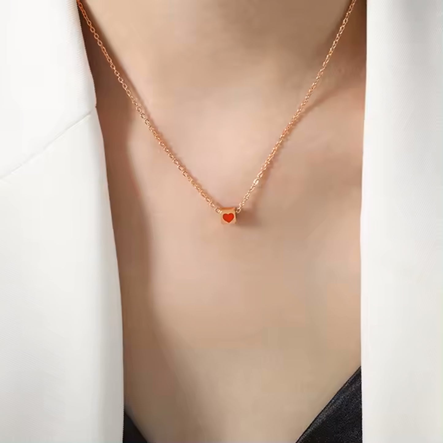 Red Heart Cube Necklace