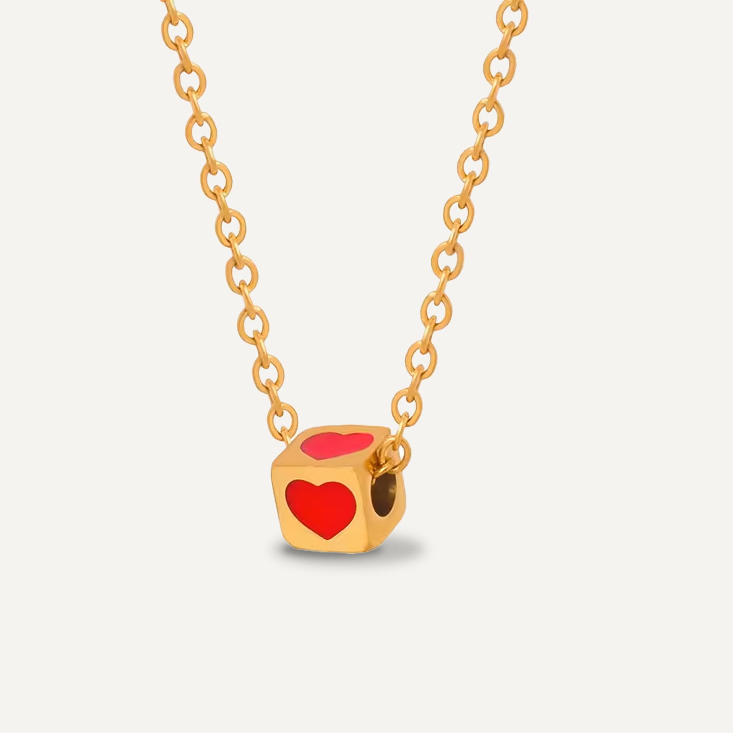 Red Heart Cube Necklace